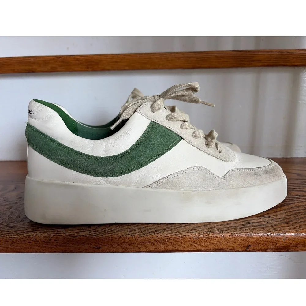 Vince Benfield Platform Leather Suede Sneakers Green Off White US 11M EUR 42 EUC